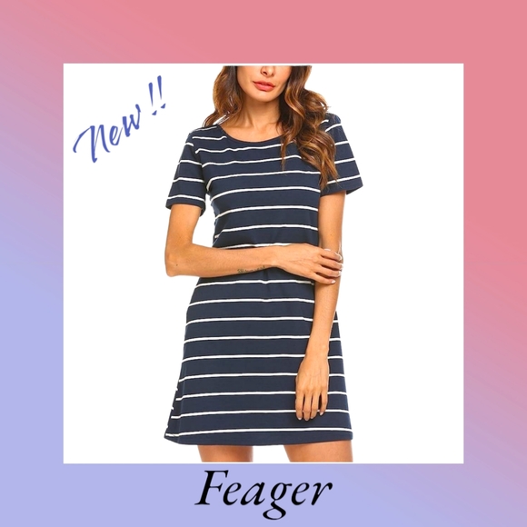 NWT!! 💖FEAGER 💖 POPULAR NAVY BLUE STRIPED CRISS-CROSS T-SHIRT DRESS 🔥 - Picture 4 of 12